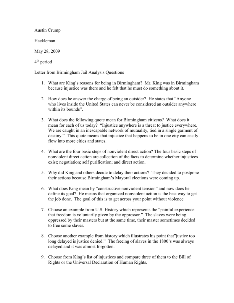 Letter From Birmingham Jail Questions ~ Thankyou Letter