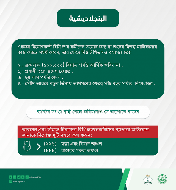 কফিল কর্মীদের বাহিরে কাজ করার সমর্থন দিলে ১ লক্ষ রিয়াল জরিমানা সৌদি জাওয়াযাত