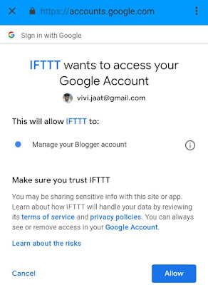 Connect IFTTT app with Blogger