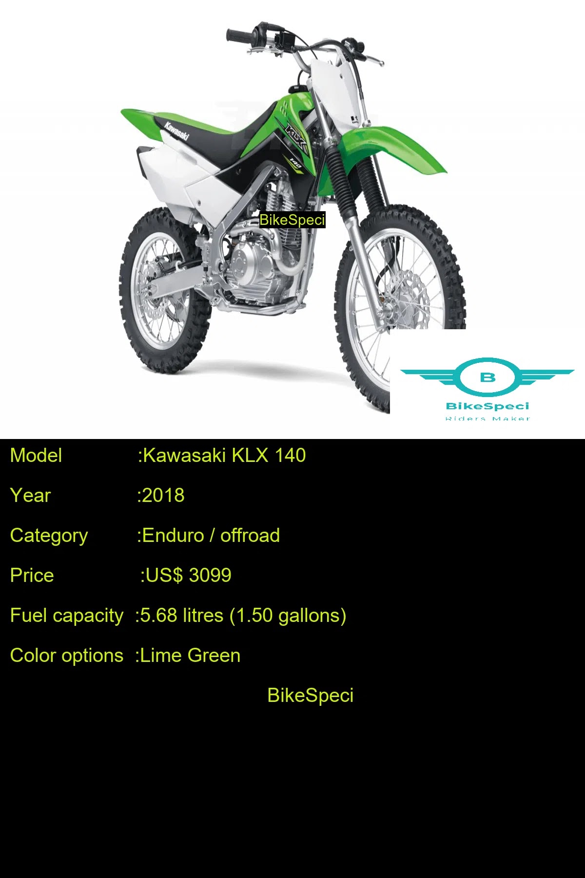 Kawasaki KLX 140 Price, Photos, Millage, Speed, Colours etc