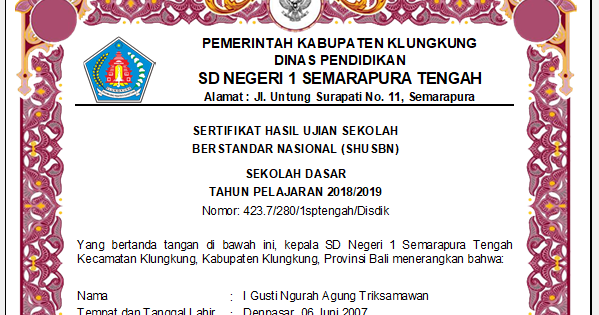 Contoh Shusbn Sd Tahun 2019 Gatra Guru