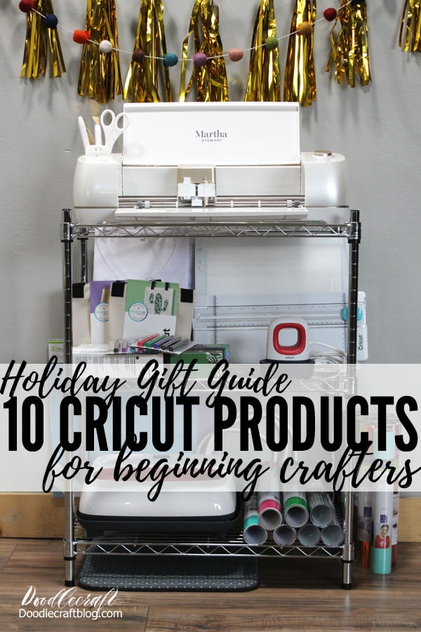 10 Cricut Products Holiday Gift Guide for Beginning Crafters!  All I want for Christmas is...craft supplies! I mean, that's what I want every year.     This gift guide is curated Cricut products geared for the beginning crafter. This is a great way to get started, even launch a small side business, and just have the tools needed for amazing handmade crafting.     I use my machine every day. I use my Cricut machine to make gifts, make money as a side hustle and will keep using it forever.     Here's my top ten Cricut Products for the Beginning Crafter:
