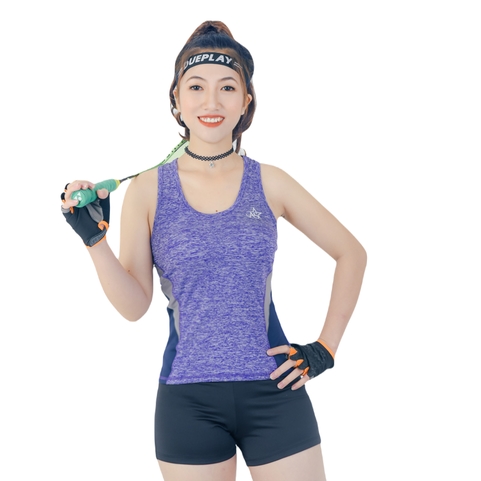 BỘ ĐỒ TẬP THỂ THAO NỮ QUẦN ĐÙI ÁO 3 LỖ PHỐI MÀU DỌC BÊN HÔNG DN602 MÀU TÍM