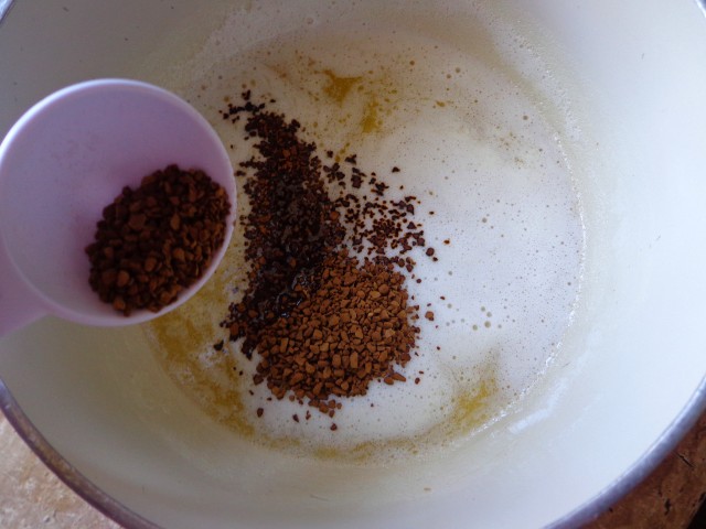melt butter and add instant coffee.