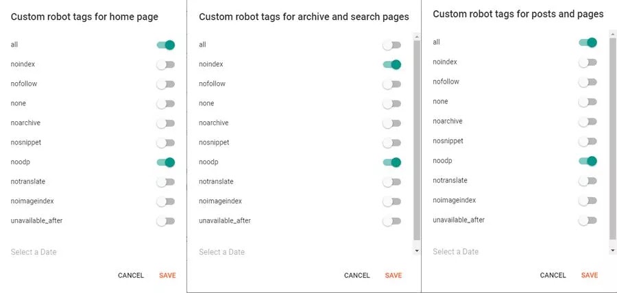 Robots tags for blogger seo