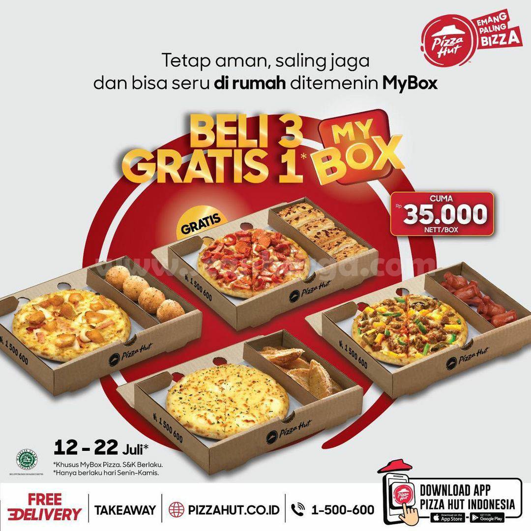 PIZZA HUT Promo Beli 3 MYBOX GRATIS 1 MYBOX harga CUMA Rp. 35.000 nett