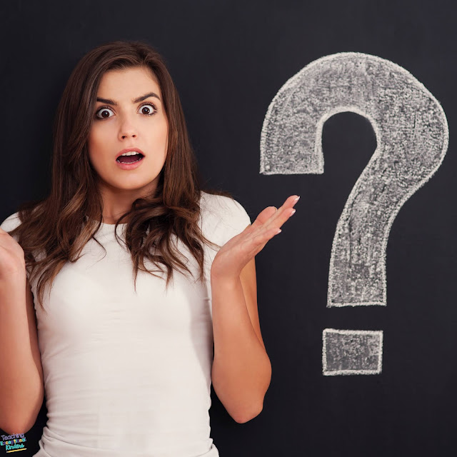 how to answer tricky parent-teacher conference questions from parents blog teacher looking confused with large white question mark