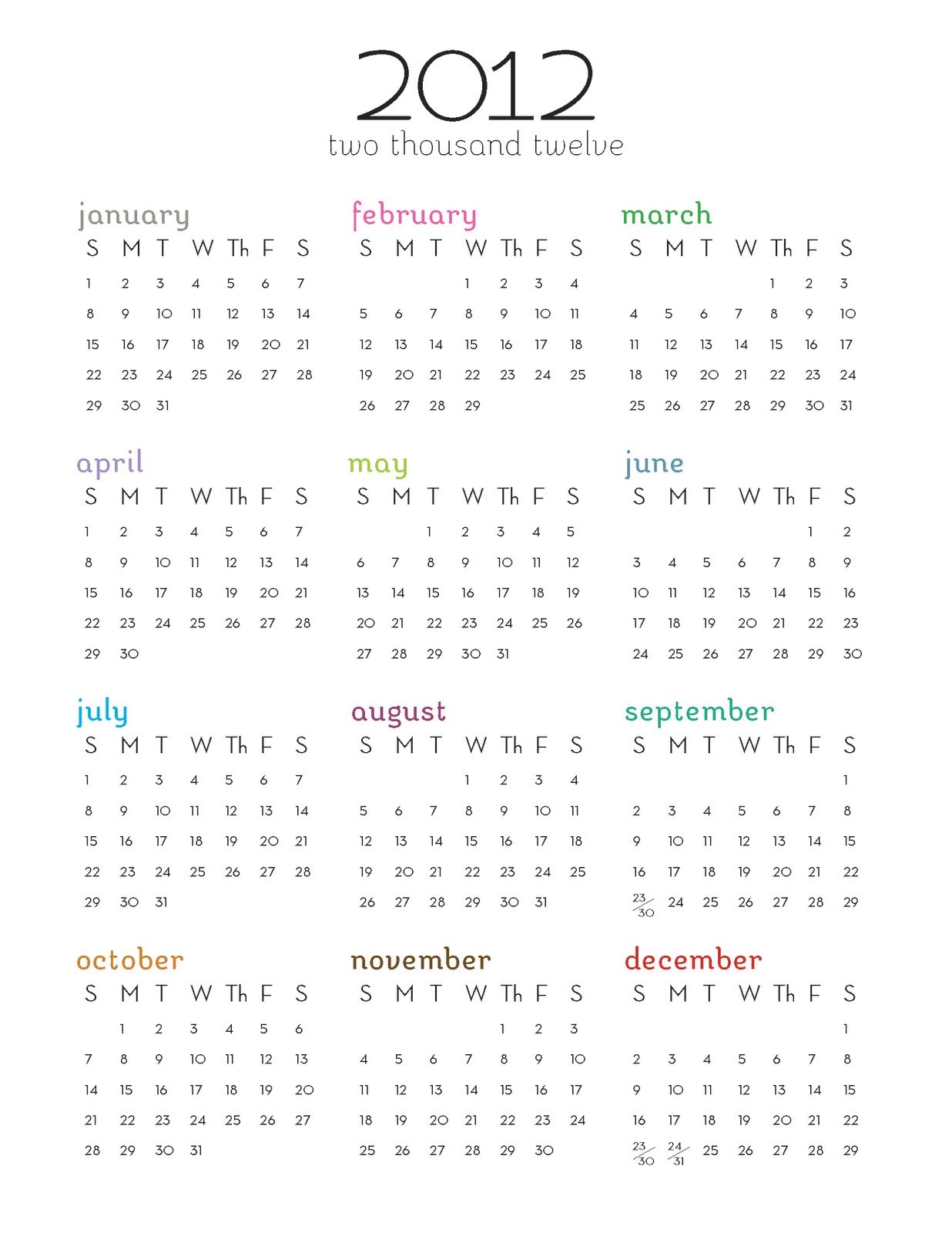 Leslie Jerkins: 2012 One-Page Calendar