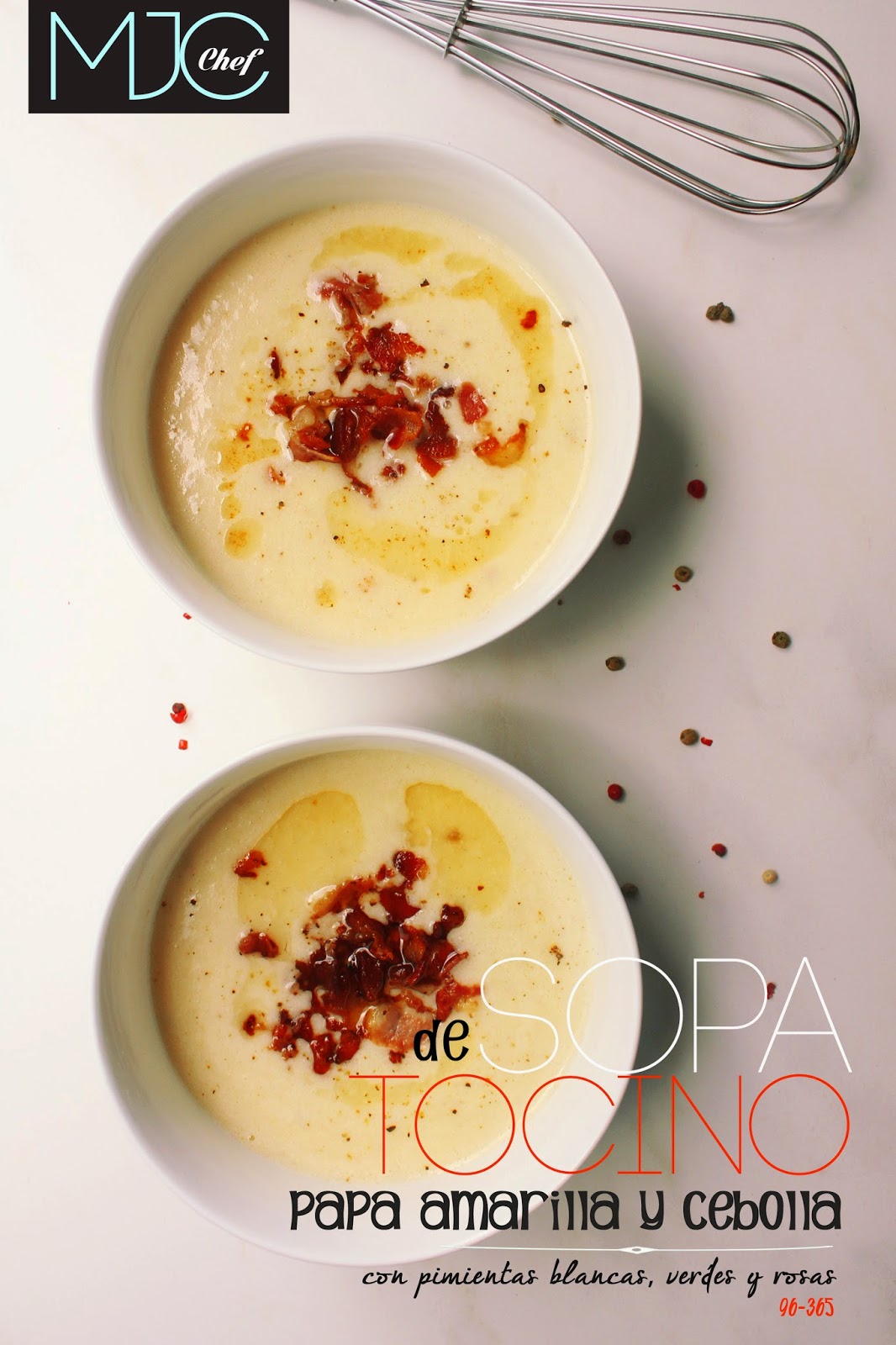 Sopa 96 Sopa de tocino, papa amarilla y cebolla, con pimientas