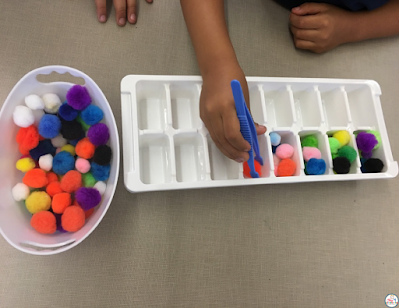 Fine Motor Aactivities for small children- move the pompoms with Tweezers or tongs Develop fine motor activities for kindergarten