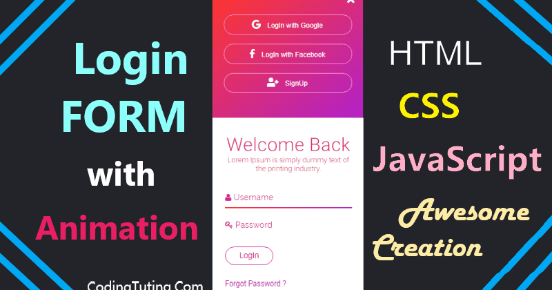 Cool login Form in html with animate css effect, javascript:codingtuting