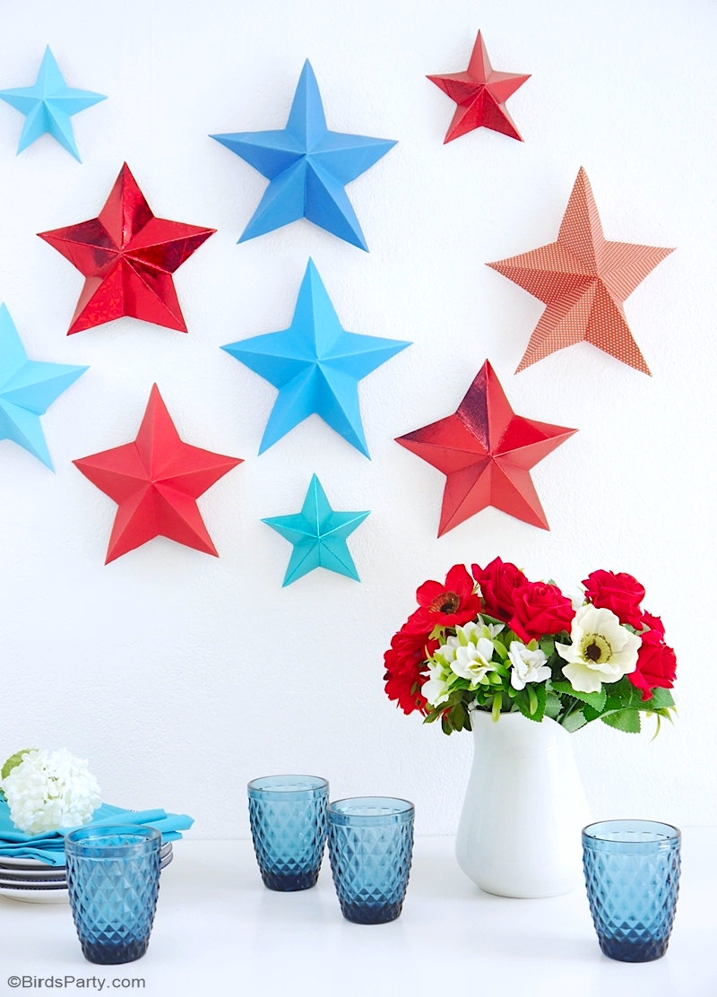 DIY Origami 3D Paper Stars - easy to make crafts for your 4th of July or any party! So easy to make to decorate your home, porch or backdrop!
