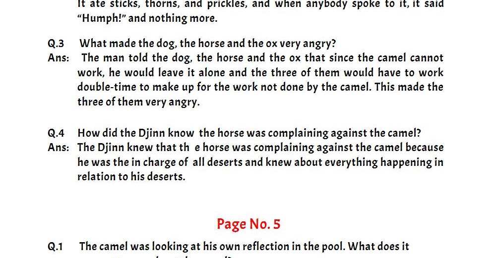apsg Class 8 "How the Camel got His Hump" Questions & Answers