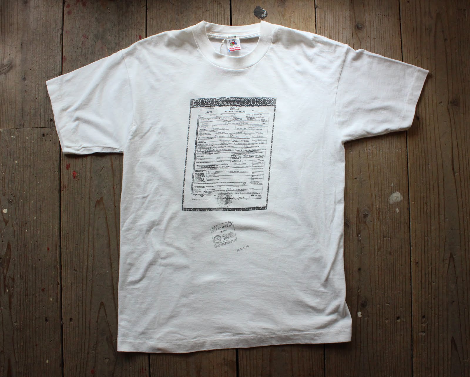 カートコバーン 死亡診断書Tシャツ90年代 USA製 L size-