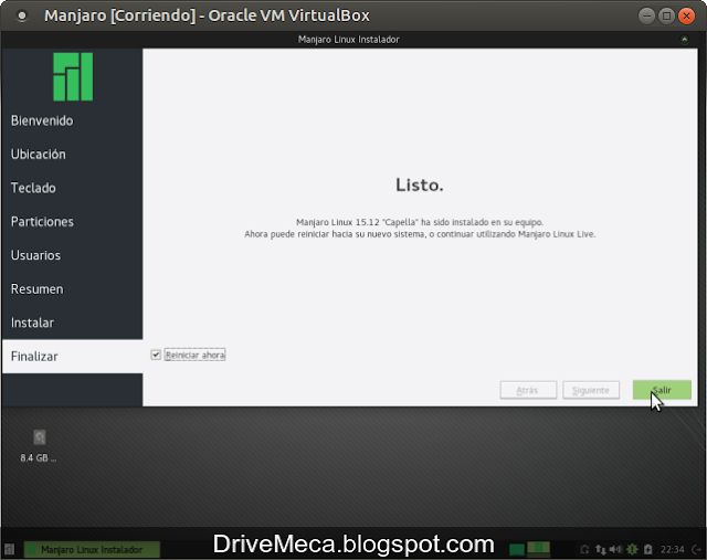 DriveMeca instalando Manjaro Linux XFCE Capella 15.12 paso a paso