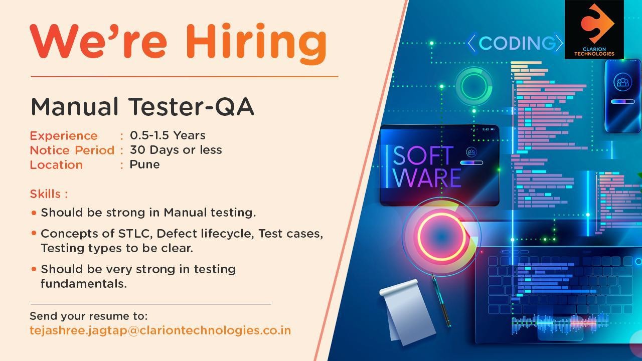 Clarion Technologies Hiring Freshers & Experienced Manual Tester QA