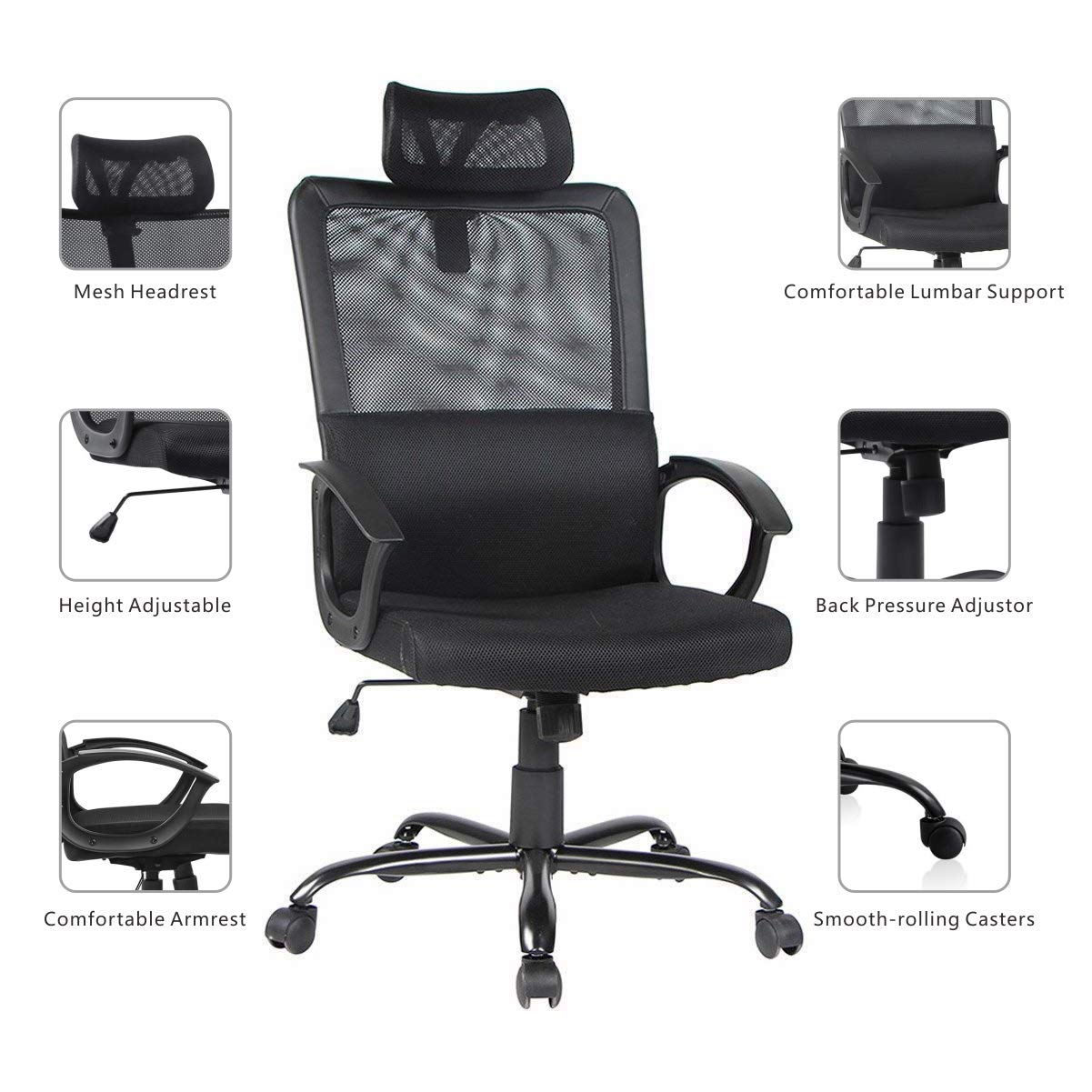 Ergonomic Office Chair with High Back Mesh and Adjustable Headrest