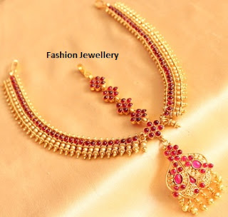 Golden Pearl Ruby Jewellery Bridal Matha Patti.