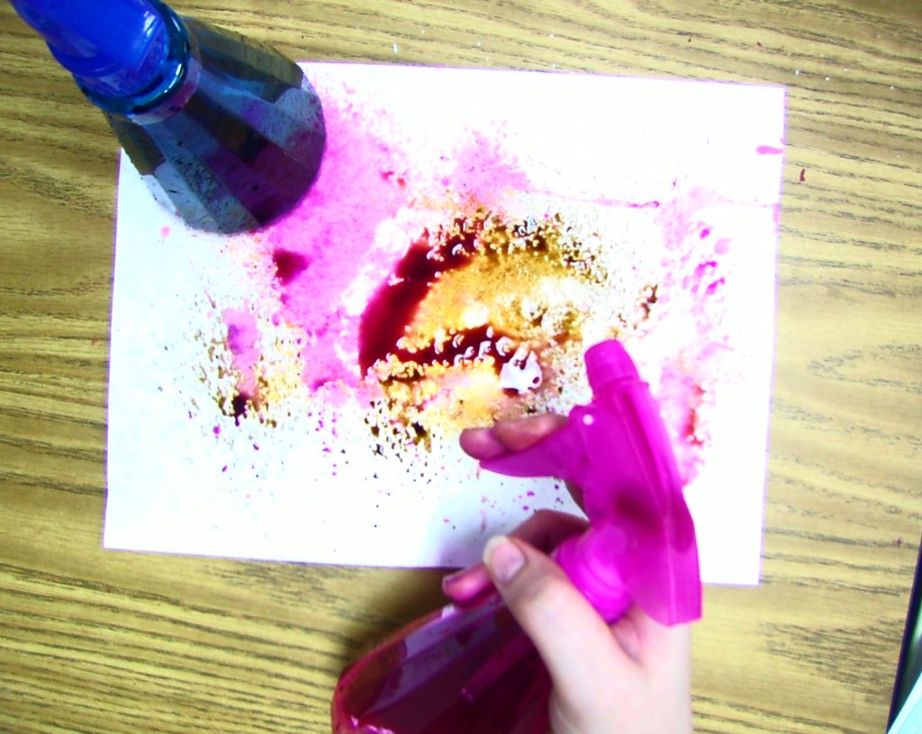 Primary Art liquid watercolor + spray bottle = amazingly fun splatter