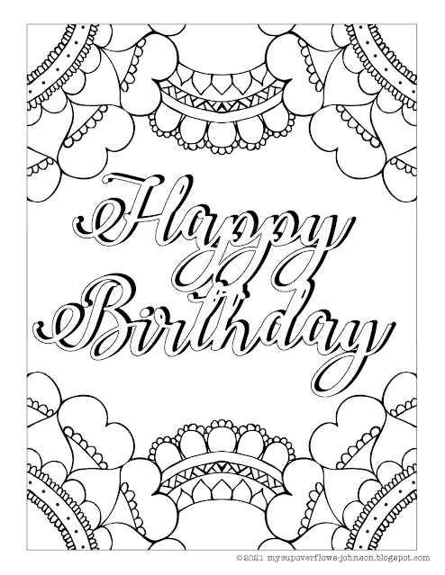 Happy birthday coloring page with heart design