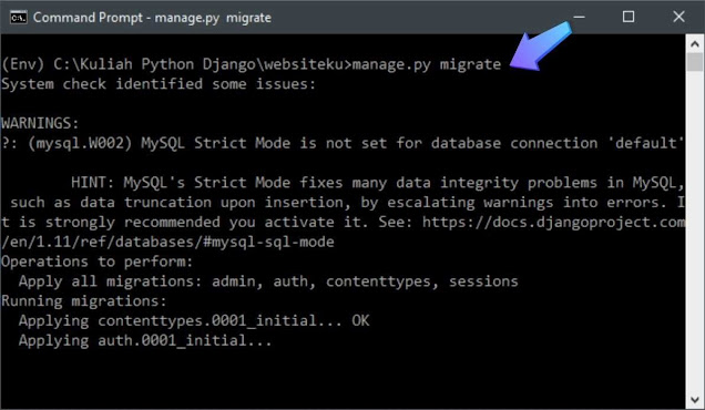 Manage py migrate