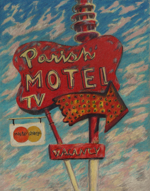 Colored pencil drawing of old sign
