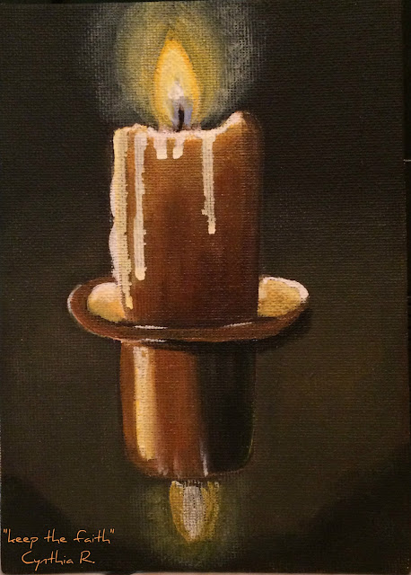 candela encendida con reflejo, candle, pintura acrílica en canvas, acrylic painting on canvas.