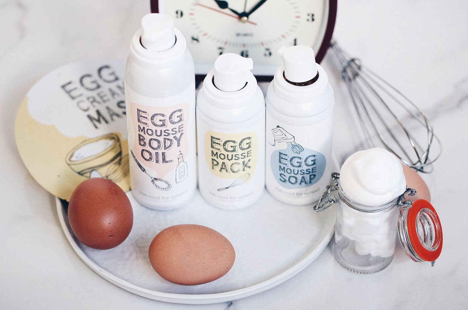 too cool for school egg mousse pack gel moussant masque body oil avis test
