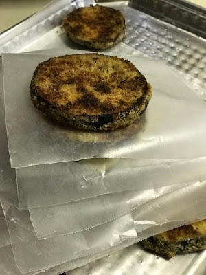 freezing fried eggplant between wax paper
