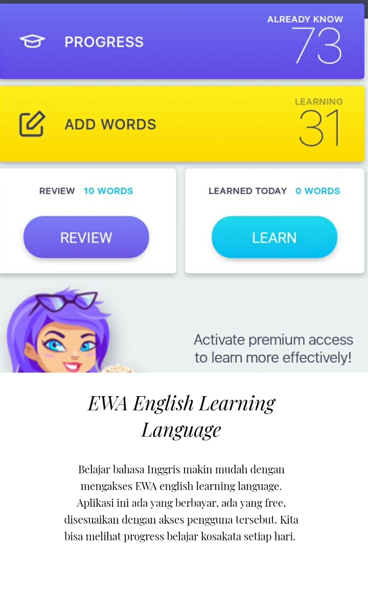 Smart Corner: Review Aplikasi EWA English Learning Language : Belajar