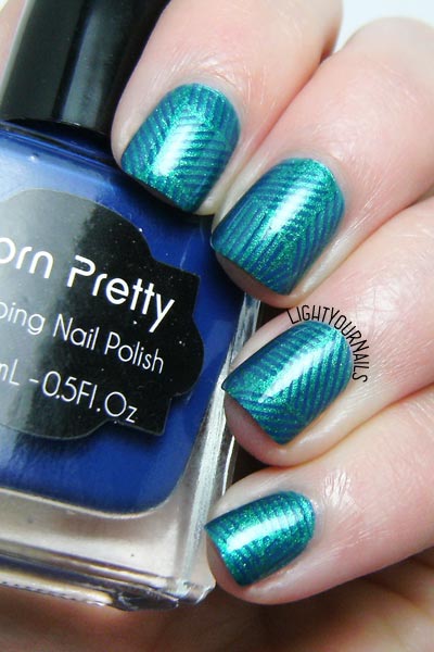 Teal geometric nail art feat. TNS Drinks & Cocktails and stamping plate BPX-L020