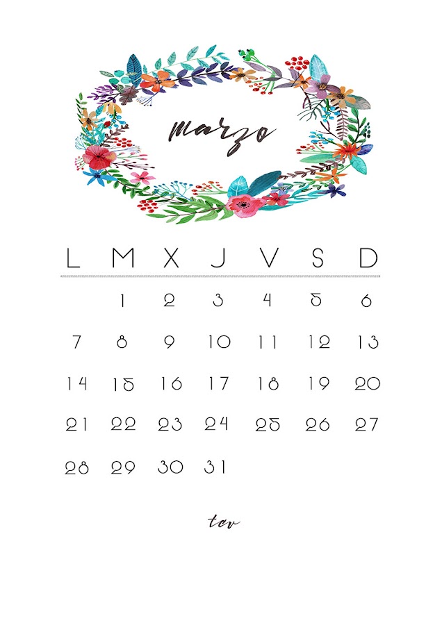 Calendario imprimible de marzo