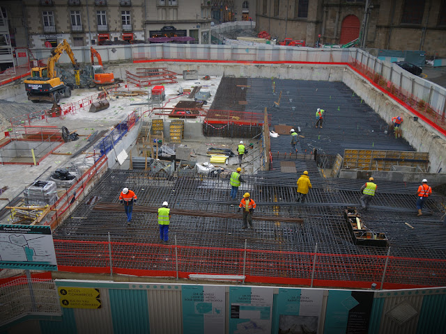 La construction de la dalle principale sur le chantier du métro de la ligne B de la Place Saint-Germain - 07 juillet 2015