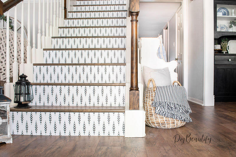 staircase with wallpaper mural
