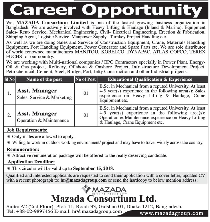 MAZAD Consortium Ltd. Job Circular 2018