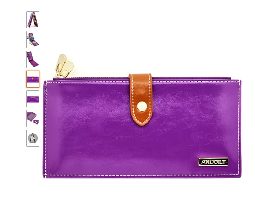 ANDOILT Women's Genuine Leather Wallet RFID Blocking Credit Card Holder