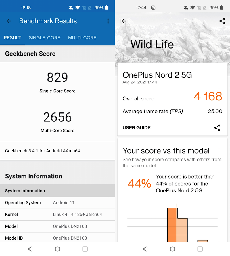GeekBench and 3DMark Wild Life benchmark scores GeekBench and 3DMark Wild Life benchmark scores
