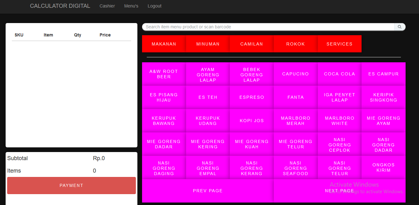 Calculator digital modern aplikasi restoran kuliner - special untuk penghitungan transaksi