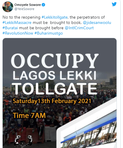 #OccupyLekkiTollgate trends on Twiiter as Nigerians plan another protest for the reopening of lekki toll gate