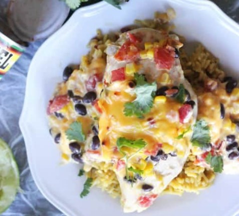 One Dish Queso Chicken Bake #easydinner #lunch