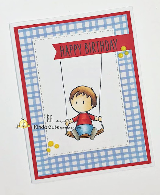 birthday card using boy on swing digital stamp