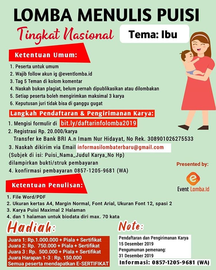 Lomba Menulis Puisi Tema Ibu Deadline 15 Desember 2019 Info Lomba Menulis 2021 Terlengkap