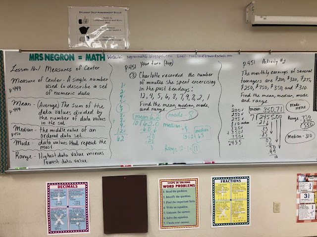 Mrs. Negron 6th Grade Math Class: Lesson 16.1 Measures of Center