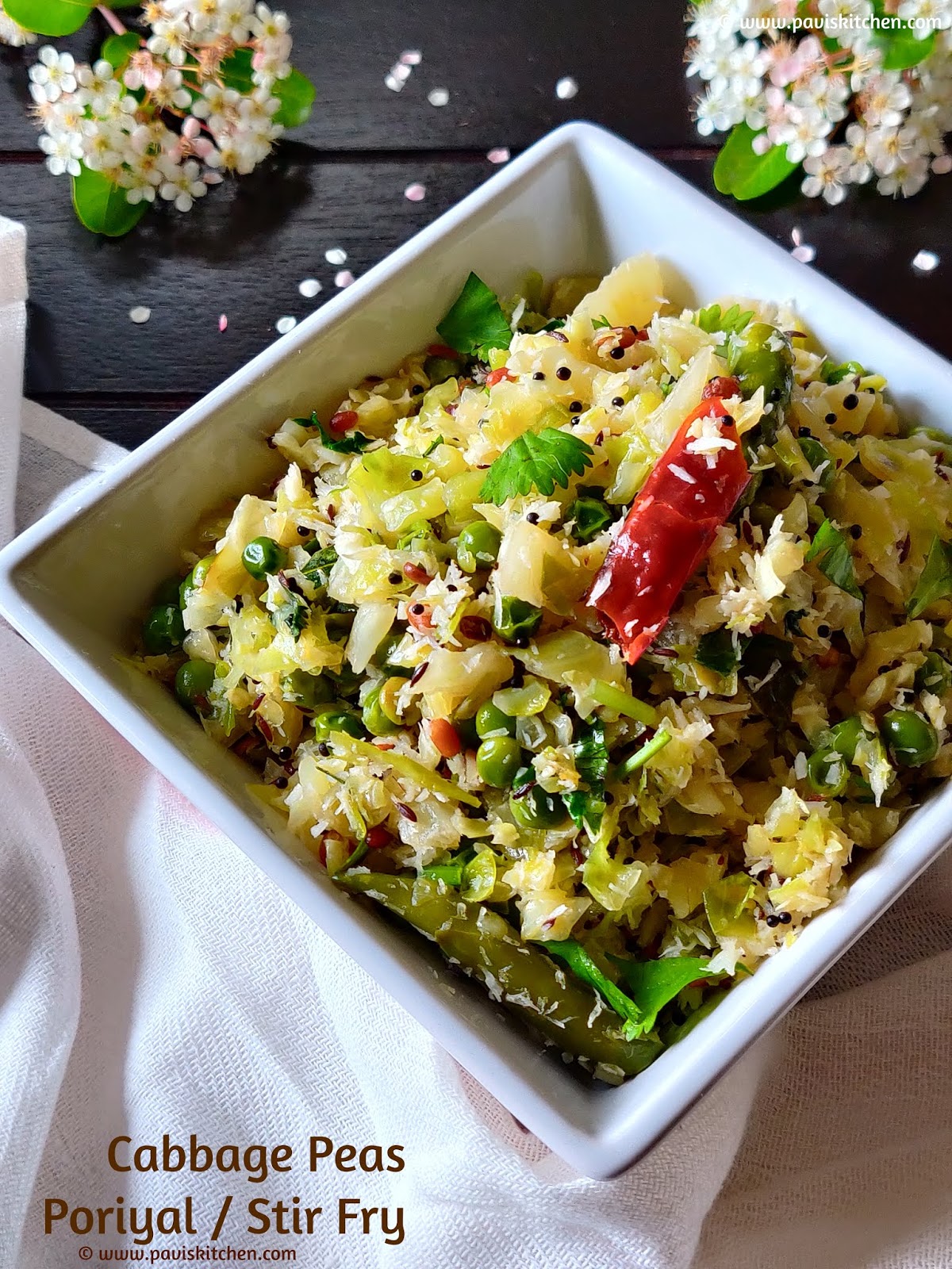 cabbage poriyal recipe cabbage peas poriyal muttaikose poriyal