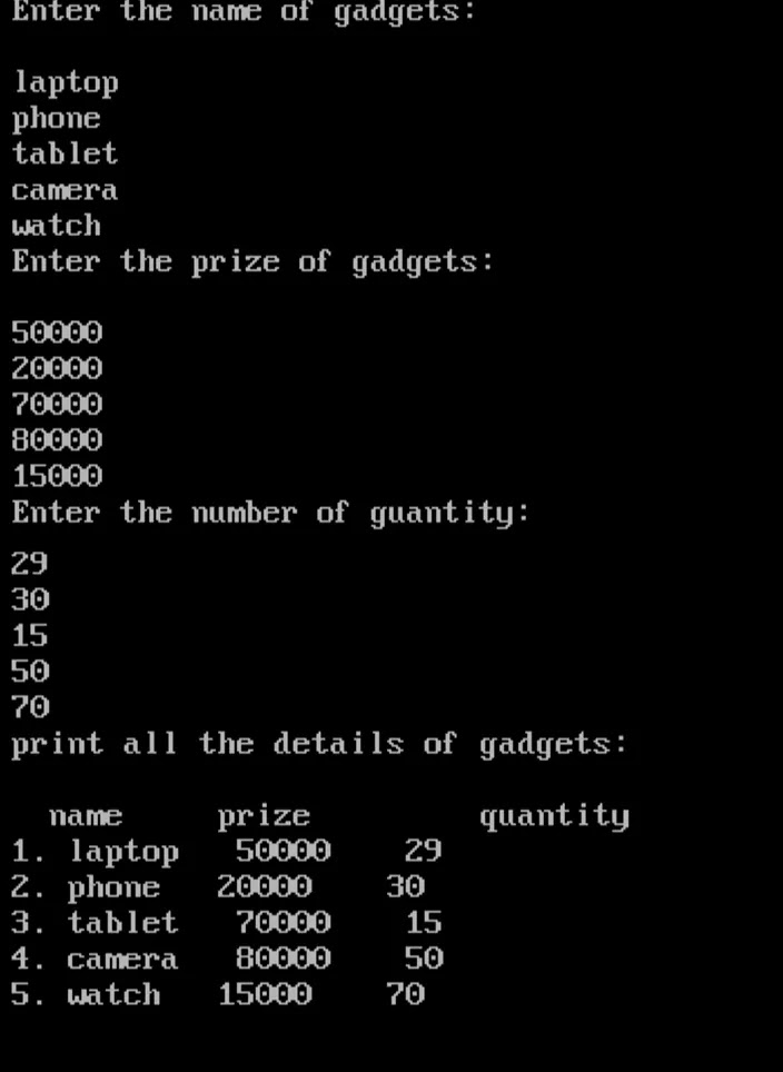 array of structure in c