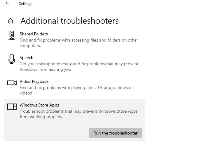 Ejecutar el Solucionador de problemas de Microsoft Store