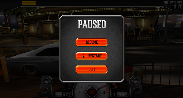 Screenshot of the in-game Pause Menu. Options are Resume, Restart, and Quit.