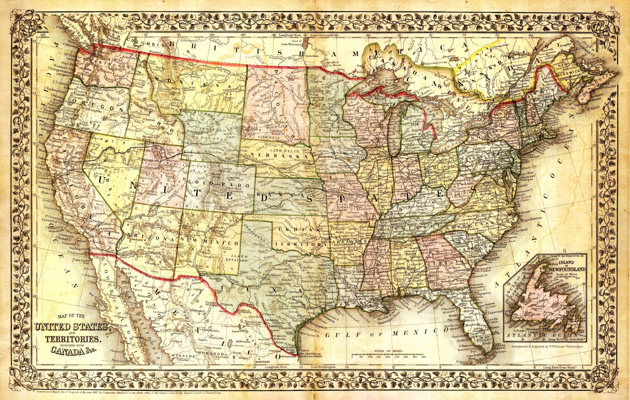 Vintage Map Of The United States And Canada