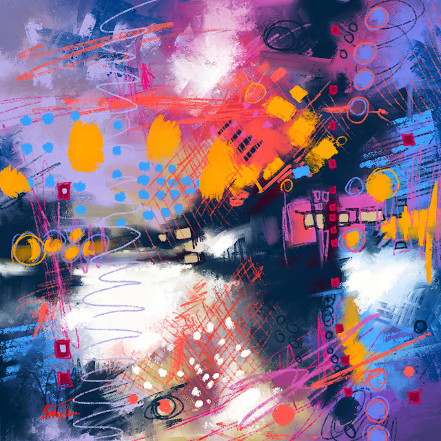 Night street after rain digital colorful abstract painting by Mikko Tyllinen