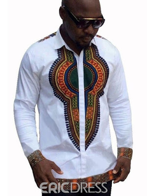  Dashiki Lapel African Print Single-Breasted Unique Slim Men's Shirt
